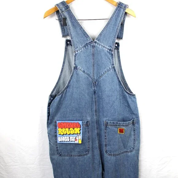 Empyre SK8 Bib Blake Overalls Men's Blue Relaxed Loose Fit Denim Jean Sz M NWT